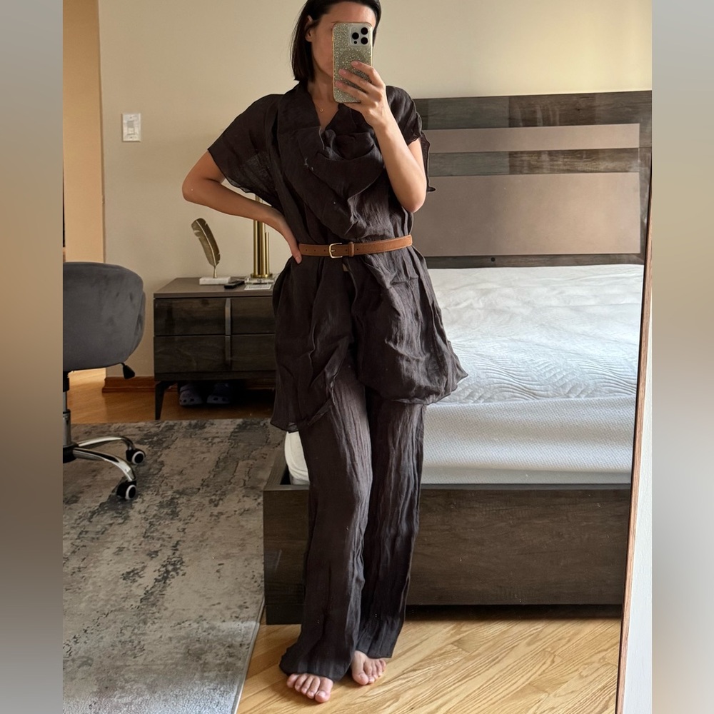 Zara Elegant Brown Women's Linen Set